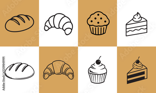 Bakery products minimalist icon designs