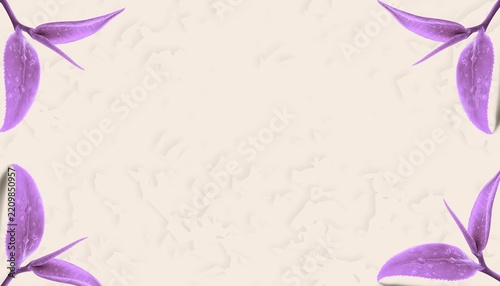 Delicate purple flowers and leaves decorating four corners of a soft cream textured background