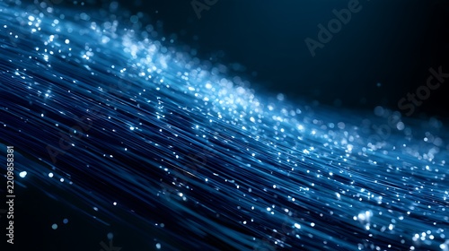 high-speed fiber optic data highway, glowing blue strands and white light particles sweeping diagonally, abstract innovation concept