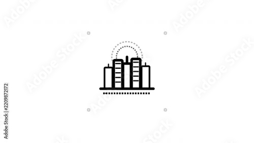 Minimalist Black Vector Icon of Smart City Urban Infrastructure