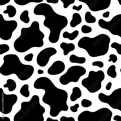 Black And White Abstract Cow Animal Skin Print Seamless Pattern