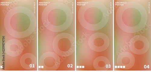 Abstract poster design templates set, aesthetic grainy gradient background covers, trendy warm peach geometric circle poster layouts