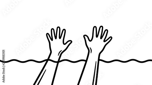 Hands reaching out of water for help illustration.