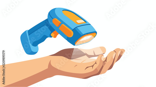 Handheld Scanner Device Detecting Palm Print Vector Illustration