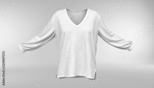 White long sleeved v neck shirt mockup on grey background
