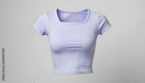Purple ribbed crop top with square neckline on gray background