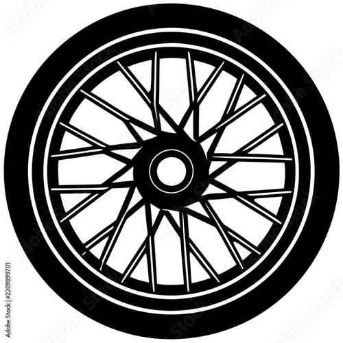 Sports motorcycle wheel silhouette illustration on white background. 