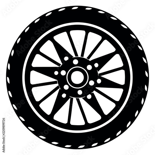 Sports motorcycle wheel silhouette illustration on white background. 