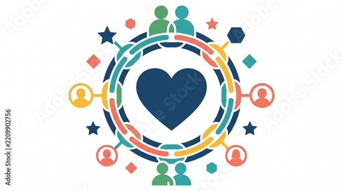 Colorful heart with diverse people icons and shapes