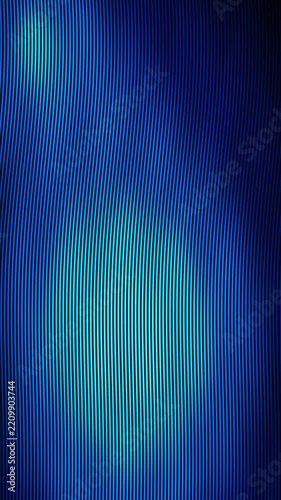 Abstract blue fluted glass background with glowing light refraction moving across fine vertical ribbed lines texture