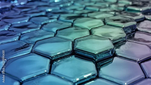 Abstract hexagonal surface pattern with metallic sheen and gradient lighting