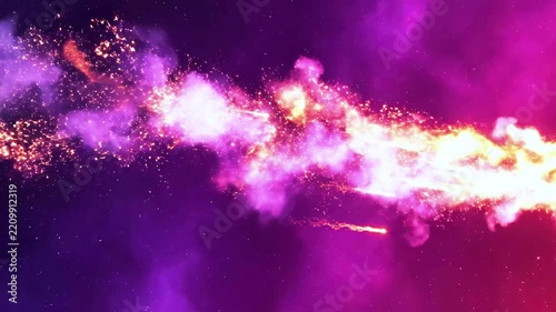 Meteors streaking across a vibrant purple nebula in deep space