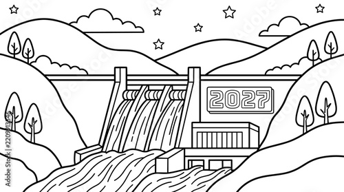 Simplified coloring page, black and white line art with clean bold outlines to color for adults and kids