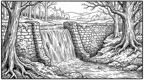 Very old traditional coloring page, black and white line art with clean bold outlines to color for adults and kids