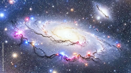 Vibrant galaxy with swirling stars and colorful nebulae.