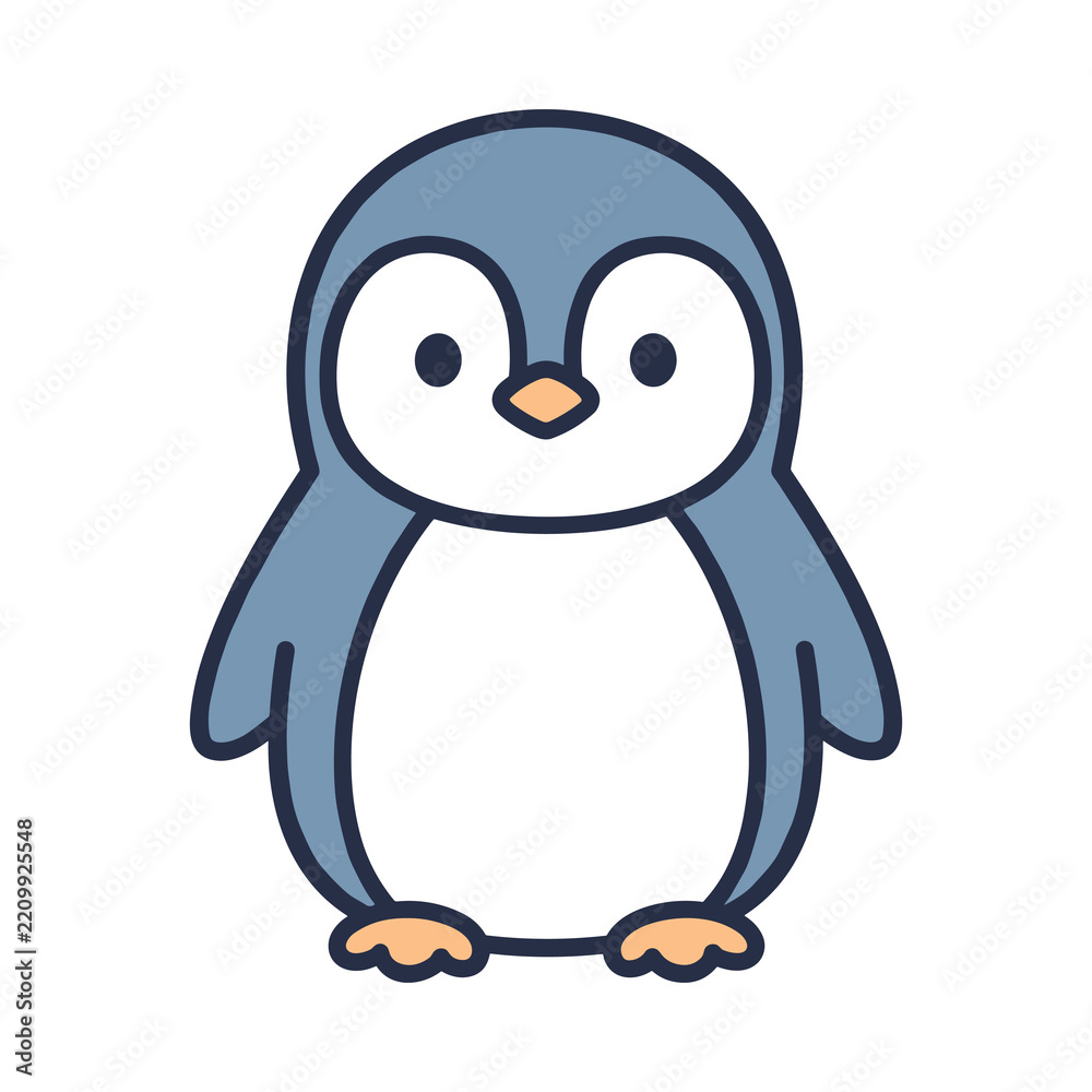 Fototapeta premium Cute cartoon penguin standing on white background