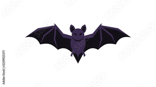 Dark Purple Flying Bat Illustration with Outstretched Wings for Halloween Themed Designs and Seasonal Marketing