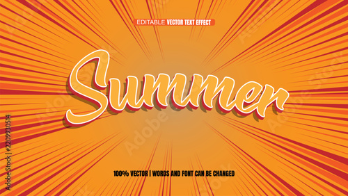 Summer 3d editable text effect orange vector for beach banner