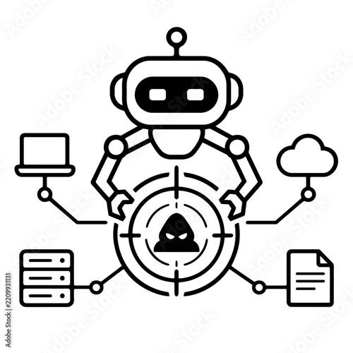 Artificial Intelligence Robot Protecting Digital Data and Network Security from Cyber Threats Malware and Unauthorized Access