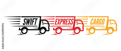 Truck vector graphic set showing speedy cargo delivery service