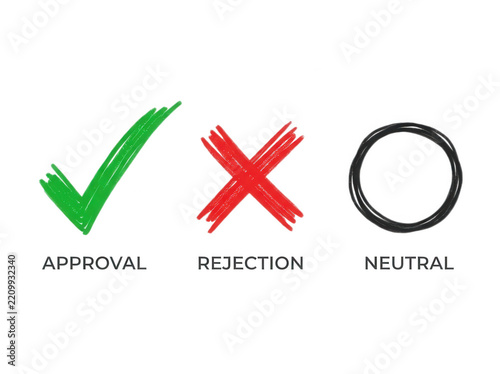 Check mark cross and circle symbols for approval rejection and neutral status