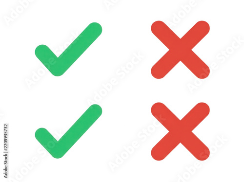 Green check marks and red cross marks icons set for survey and test results