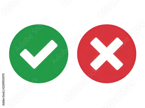 Green check mark and red cross sign icons for true or false choice selection