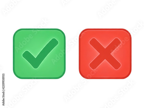 Green check mark and red cross sign icons for survey and voting buttons