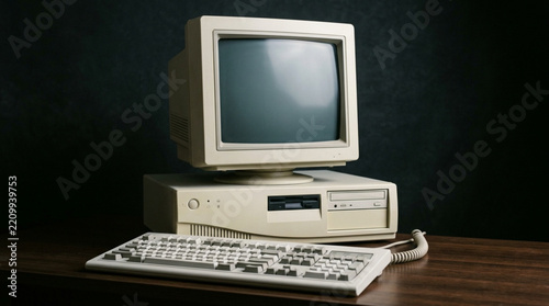 Vintage 1990s Retro Desktop Computer Set Isolated on White with Transparent Background