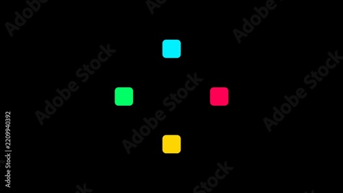 Colorful rounded squares rotating smoothly on black background motion graphic