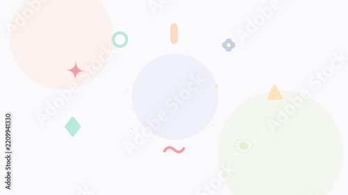 Pastel geometric shapes floating on white background animation