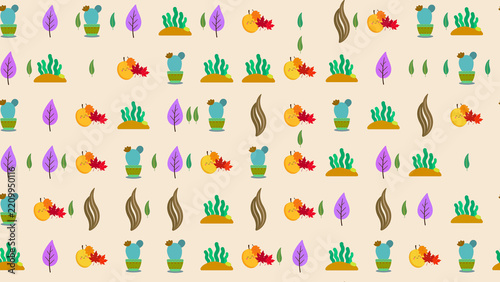 Stylized autumn leaves and plants seamless pattern