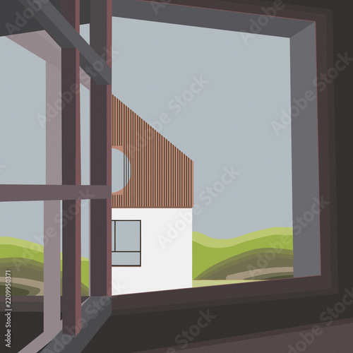 Modern house with abstract minimalist window view