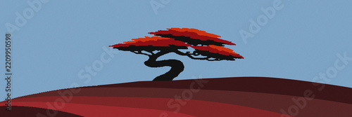 Bonsai style tree on a minimalist red landscape