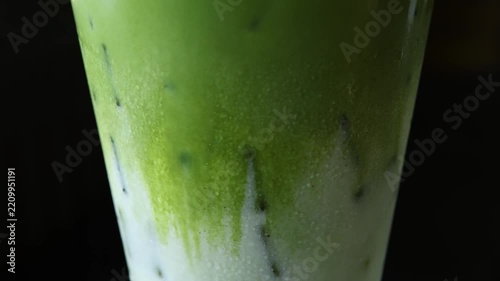 Matcha Milk in a Glass of Ice	