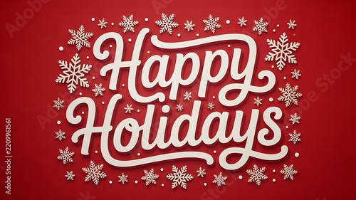 Happy Holidays greeting design with decorative snowflakes and stars on a red festive background