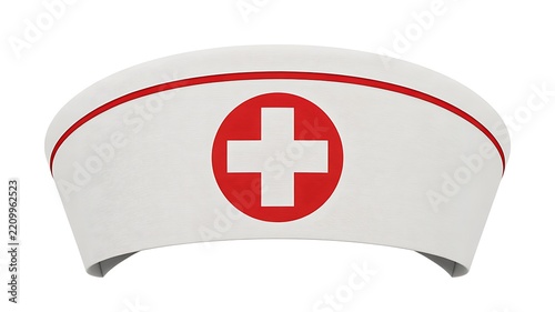 Vintage white nurse cap with red medical cross isolated on white background