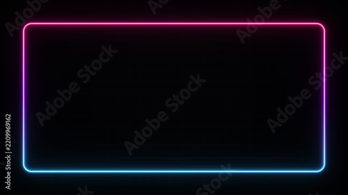 Neon Glowing Rectangular Frame with Rounded Corners