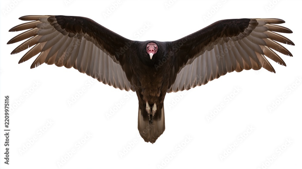 Obraz premium The Vulture in Full Wingspread Soaring Against a Pure White Studio Background