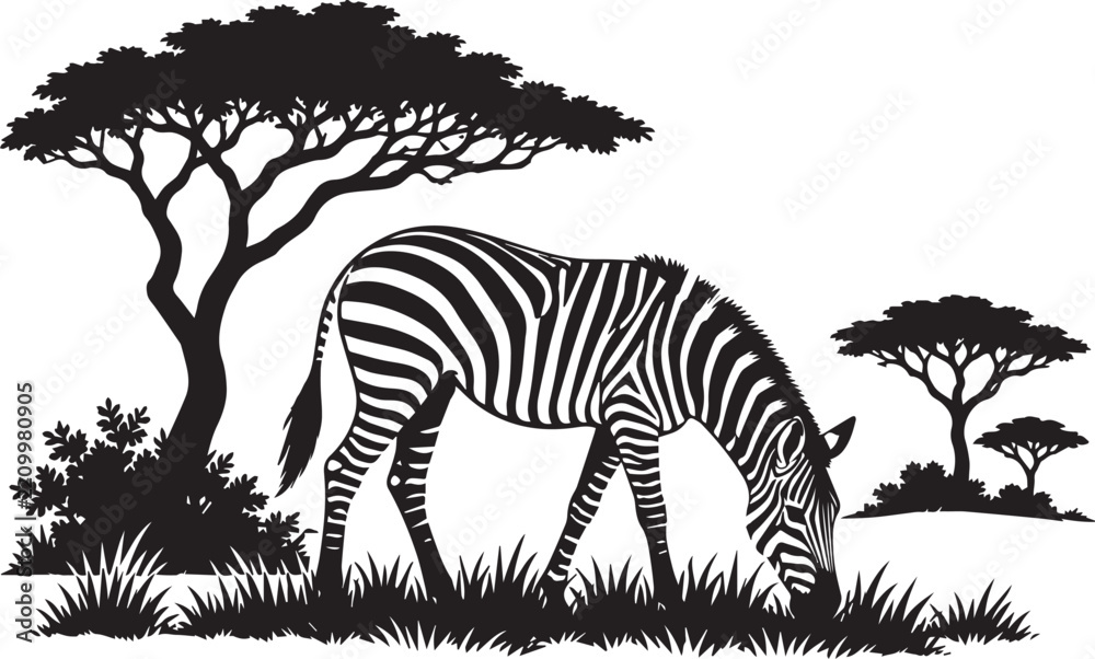 Obraz premium Zebra silhouette forest with tree Plant isolated on white background