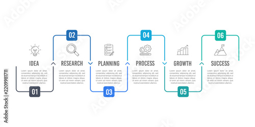 6 steps business infographic template for strategic success roadmap. Presentation, Plan and Strategy. Vector illustration.