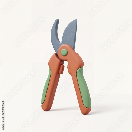 3D Clay Gardening Pruning Shears Icon Isolated on White Background for Agriculture