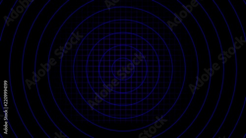 Abstract futuristic pulsing concentric circles and grid pattern on a dark background with futuristic glow.