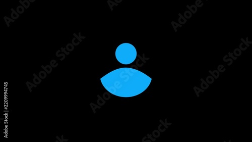 Simple animated blue user icon on black background, motion graphic concept.
