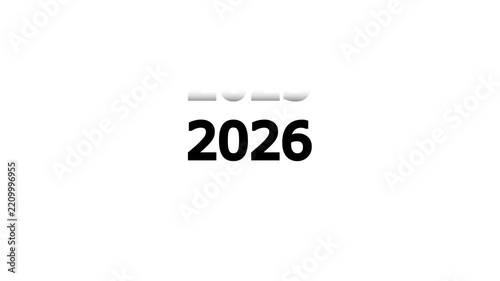 2008 to 2026 year transition animation with reflective fading numbers on clean white background, minimal timeline concept for New Year, date change, history, calendar and celebration