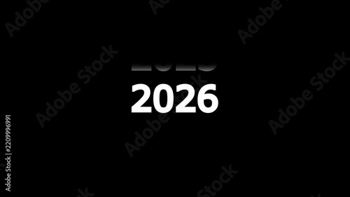 2008 to 2026 year transition animation with reflective fading numbers on clean black background, minimal timeline concept for New Year, date change, history, calendar and celebration