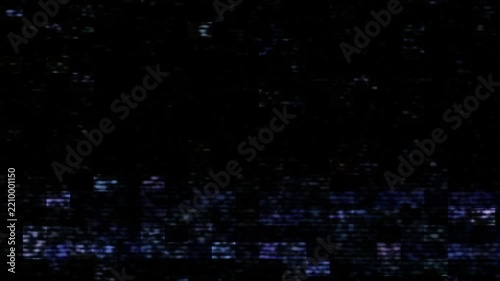 Sci-fi VHS overlay showing pixel mosaic glitches and rolling scan distortion