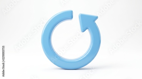 3d render of a glossy light blue circular arrow icon isolated on white background