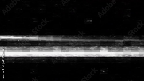 Digital glitch overlay featuring futuristic scan lines and pixelated mosaic distortion