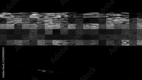 Futuristic VHS scanning distortion overlay with a glitchy mosaic pixel texture